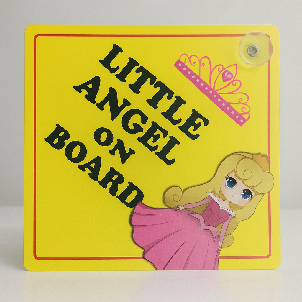 Little Angel / Little Princess On Board Car Sign – Cute Cartoon Girl Design with Strong Suction Cup