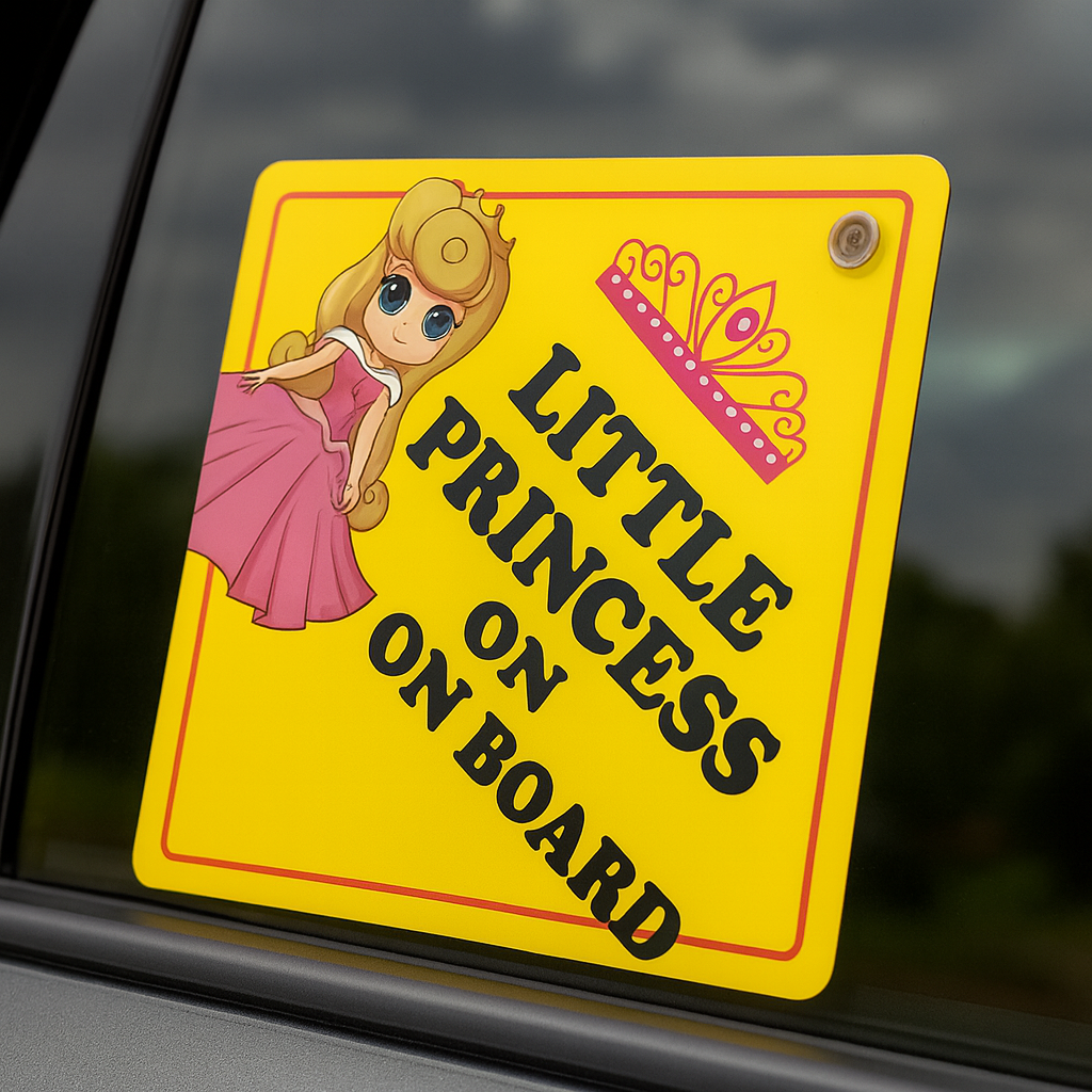 Little Angel / Little Princess On Board Car Sign – Cute Cartoon Girl Design with Strong Suction Cup