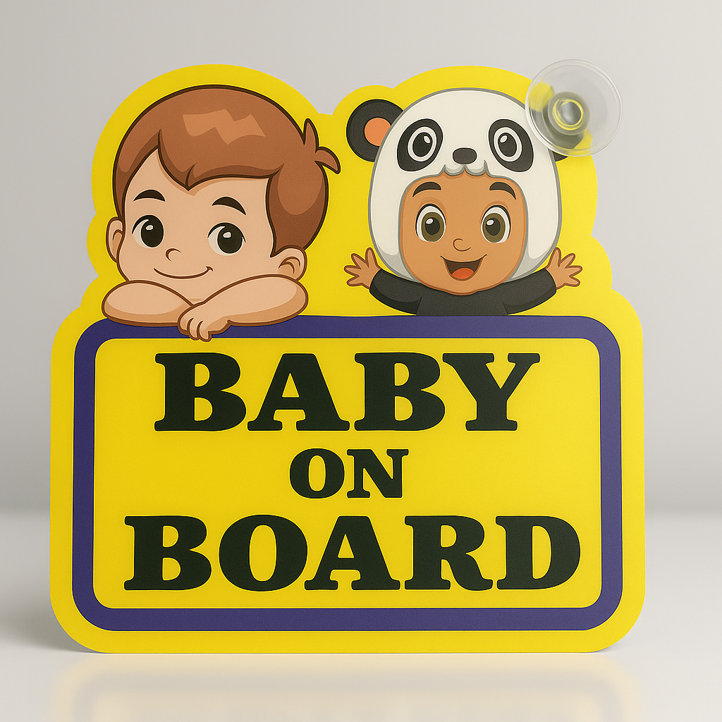 Cute Baby/Child On Board Car Sign – Cartoon Kids Design with Strong Suction Cup for Car Windows