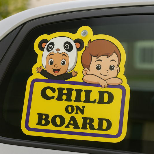 Cute Baby/Child On Board Car Sign – Cartoon Kids Design with Strong Suction Cup for Car Windows