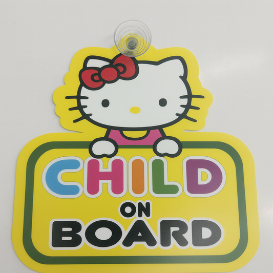 Hello Kitty Baby/Child On Board Car Sign – Bright, Cute Safety Sign for Car Windows with Suction Cup