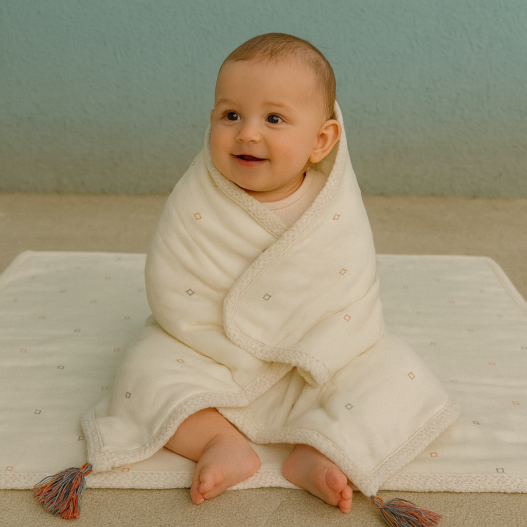 Neutral Muslin Baby BLANKET with Tassels – 100% Cotton