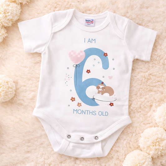 BEN BENNY Baby Onesie – “I Am 6 Months Old” Cute Printed Bodysuit for Babies, Soft Cotton, Easy Snap Closure, Size L