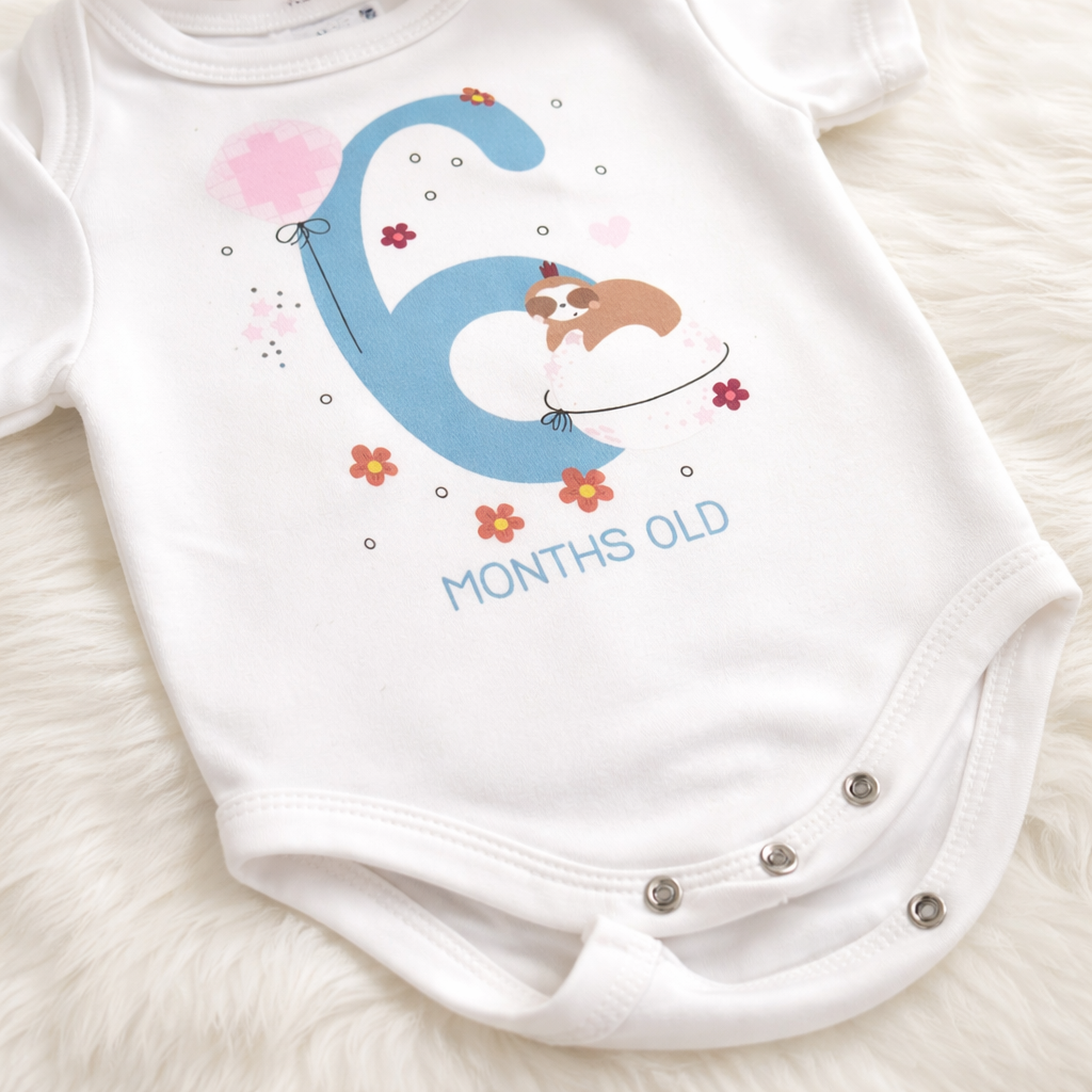 BEN BENNY Baby Onesie – “I Am 6 Months Old” Cute Printed Bodysuit for Babies, Soft Cotton, Easy Snap Closure, Size L