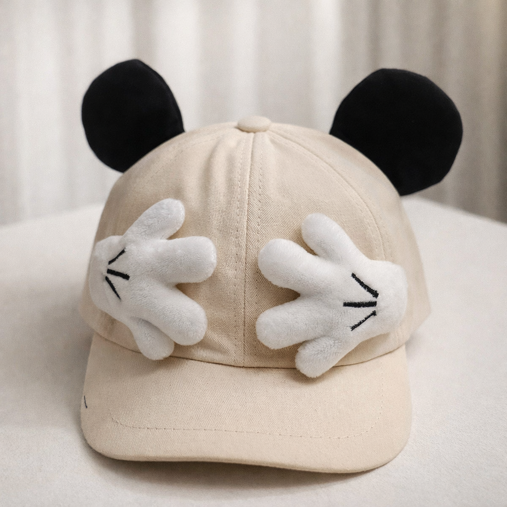 Small Baby Cap (Big Size) – Cute Cartoon Hands & Ears Design | Soft & Comfortable | Colors: BLK, CREAM, RUST