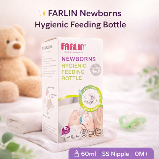 FARLIN Newborns Hygienic Feeding Bottle 60ml (0M+) – SS Silicone Nipple | Anti-Colic | BPA Free | Standard Neck
