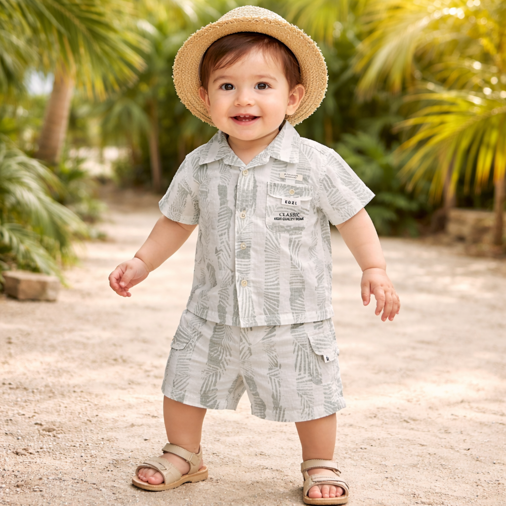 KIDZELLO Baby Baba Suit Half Sleeves (0–12M) – Soft Cotton Summer Set – S.GREEN