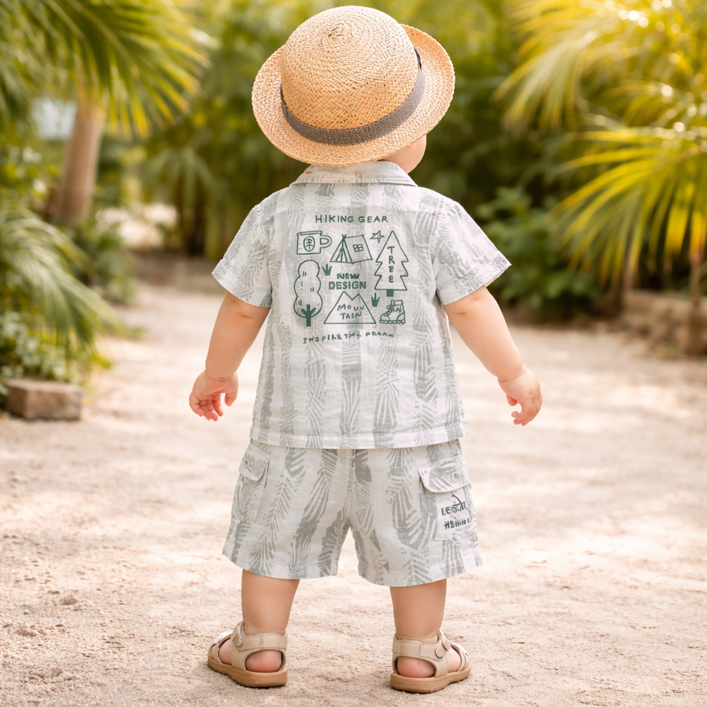 KIDZELLO Baby Baba Suit Half Sleeves (0–12M) – Soft Cotton Summer Set – S.GREEN