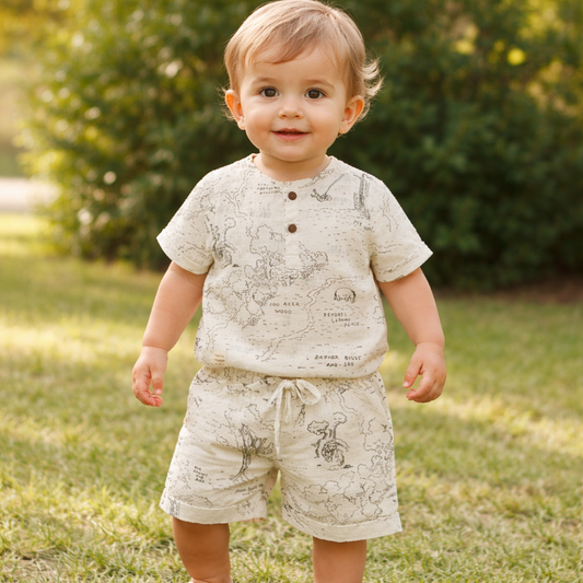 KIDZELLO Cream Printed Co-Ord Set for Baby Boys (6–18 Months)