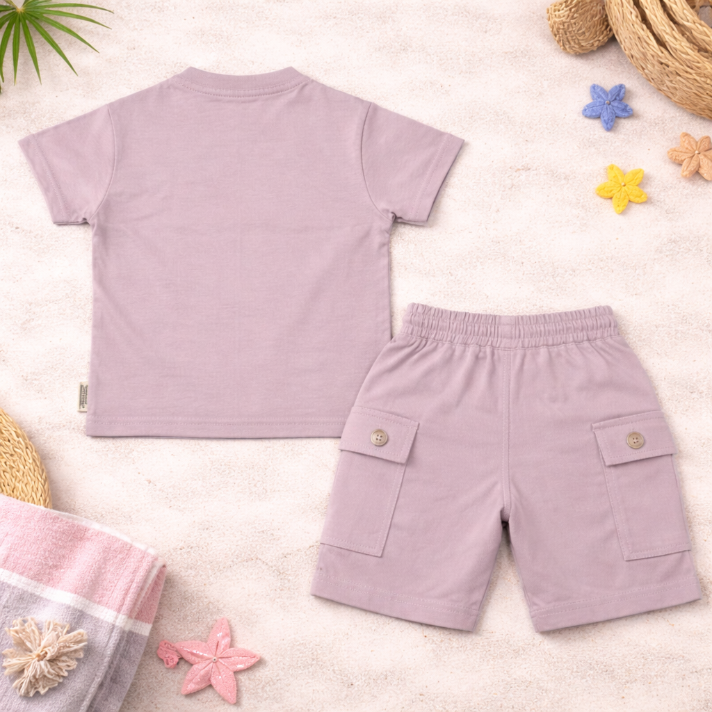 KIDZELLO Baby Boys Cotton Co-Ord Set – NYC Print T-Shirt & Cargo Shorts (6M to 3 Years)