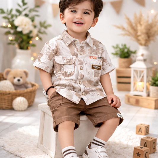 KIDZELLO Boys Premium Printed Shirt & Shorts Set – Soft Cotton Summer Outfit (6M–36M)