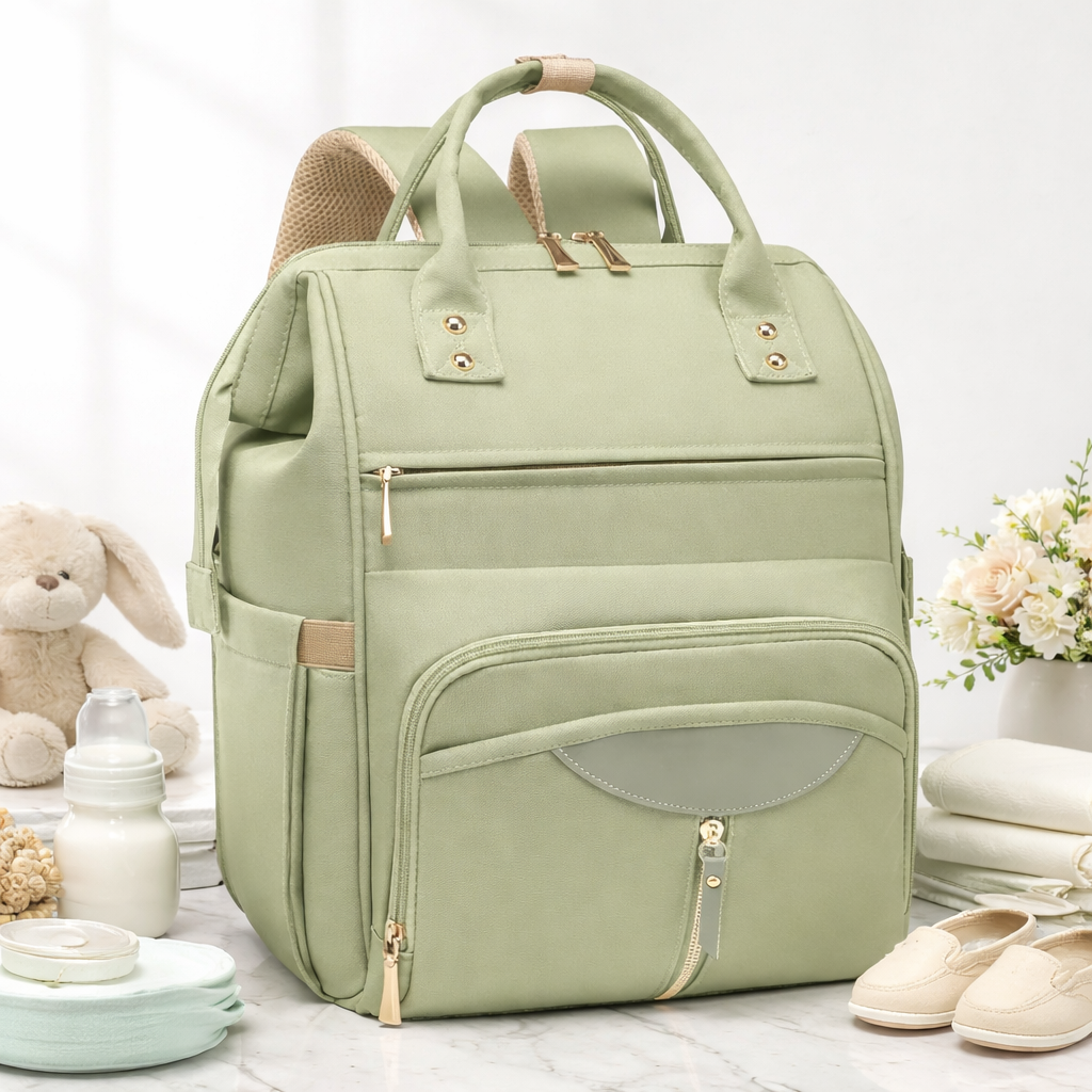 MEE MEE Multi-Functional Mother Bag | Large Capacity Baby Diaper Backpack with Insulated Bottle Pockets | Waterproof & Travel Friendly (Pink, Black, Cream, Green)