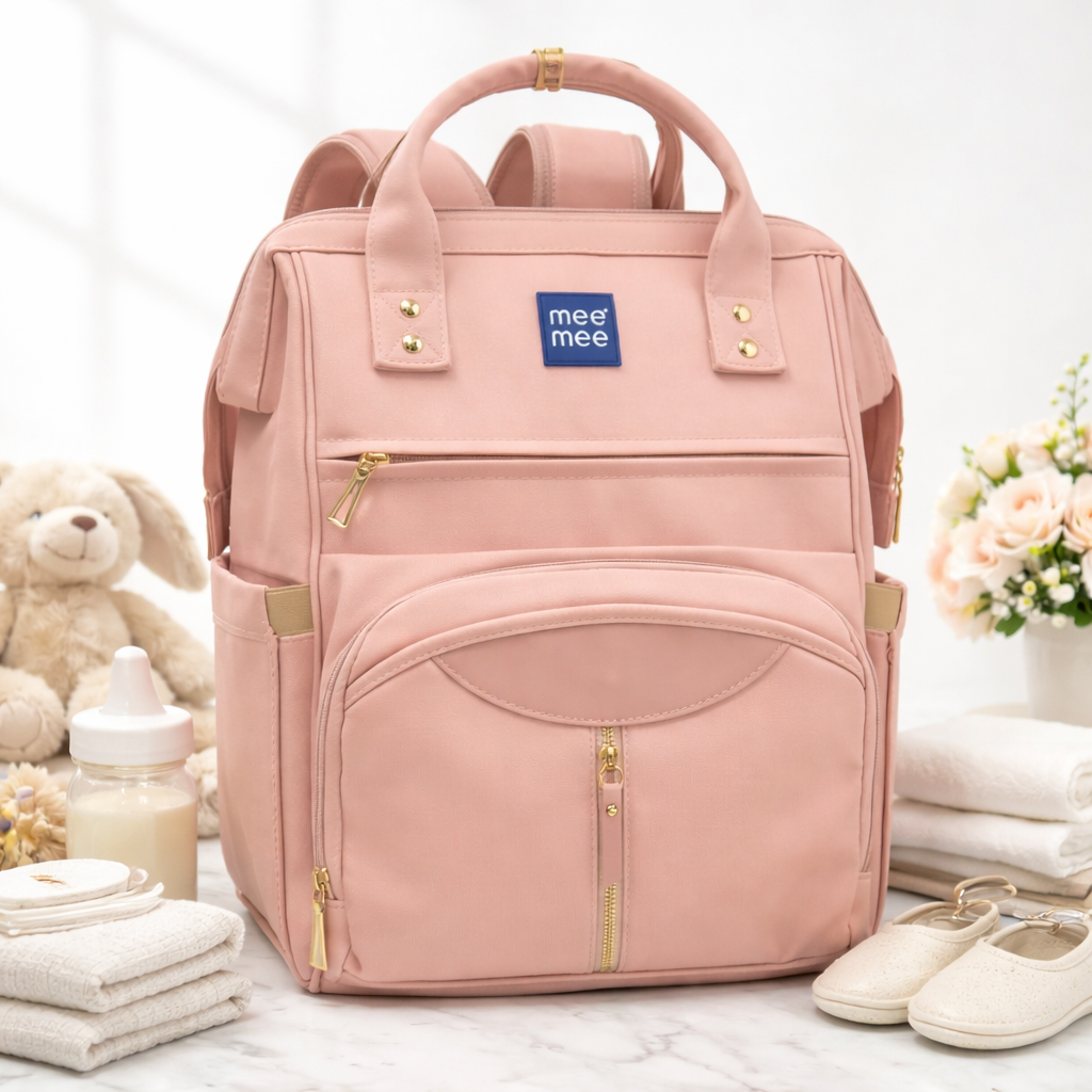 MEE MEE Multi-Functional Mother Bag | Large Capacity Baby Diaper Backpack with Insulated Bottle Pockets | Waterproof & Travel Friendly (Pink, Black, Cream, Green)