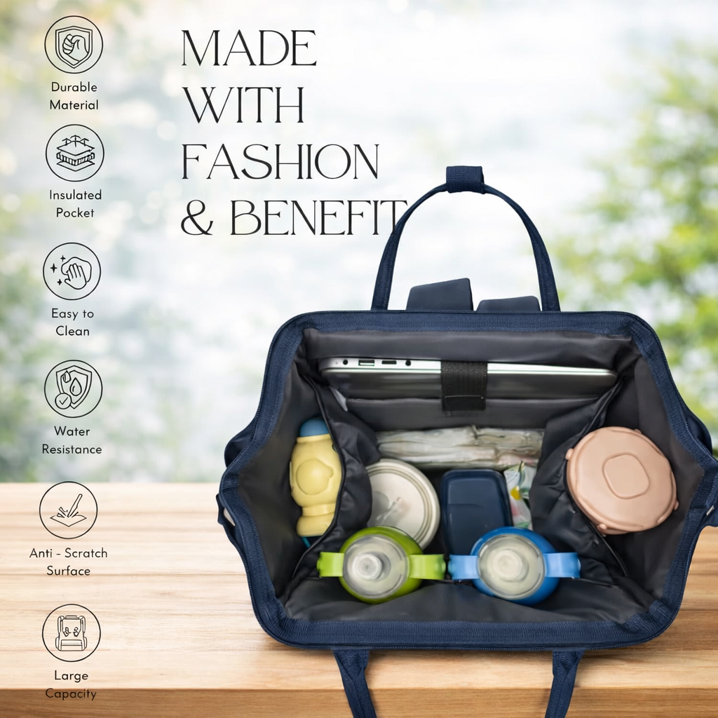 MEE MEE Multi-Function Diaper Backpack | Large Capacity Baby Bag with Insulated Bottle Pockets | L.GREY, NAVY, BLK, PINK