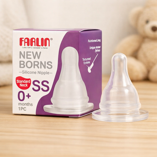 Farlin New Borns Silicone Feeding Nipple SS Size (0+ Months) – Standard Neck Baby Bottle Nipple with Anti-Colic Air Valve System