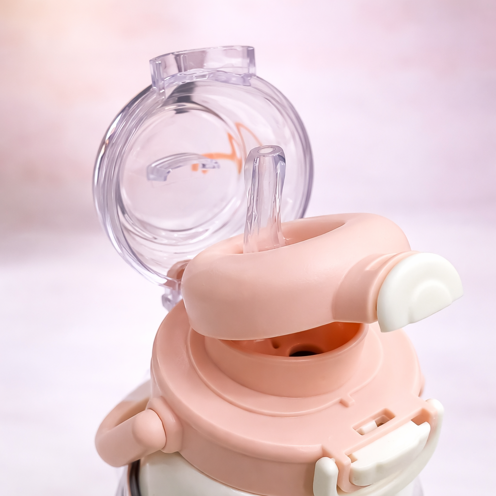 SMILE BABY Kids Insulated Water Bottle with Straw & Flip-Top Lid – Leak-Proof, BPA-Free, Easy Carry Handle, Cute Cartoon Design