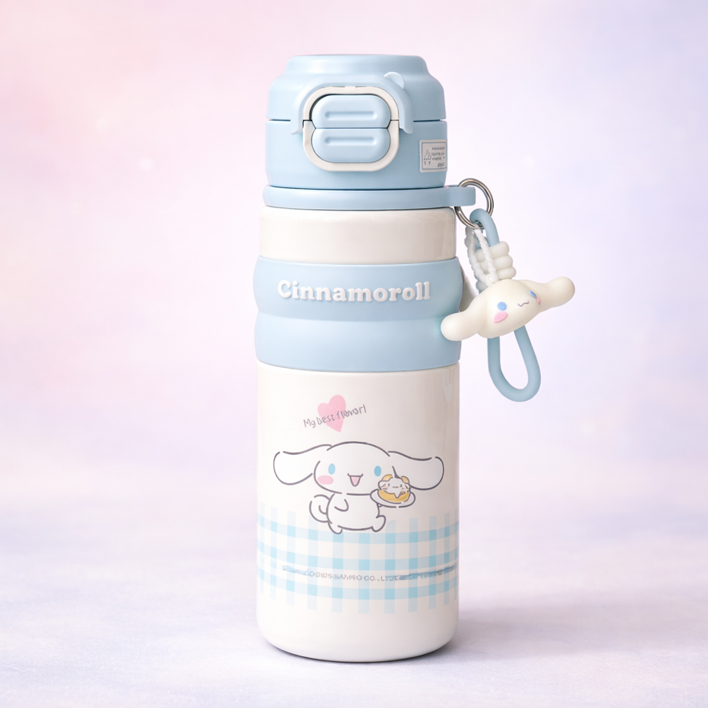 SMILE BABY My Melody Kids Stainless Steel Water Bottle – 500ml | Flip-Top Leak-Proof Lid | Cute Charm | Pink / White / Purple