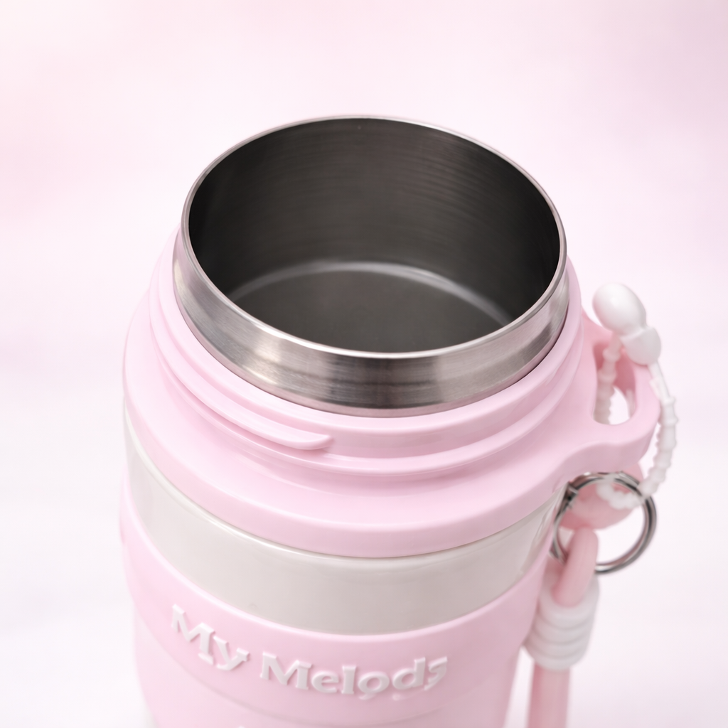 SMILE BABY My Melody Kids Stainless Steel Water Bottle – 500ml | Flip-Top Leak-Proof Lid | Cute Charm | Pink / White / Purple