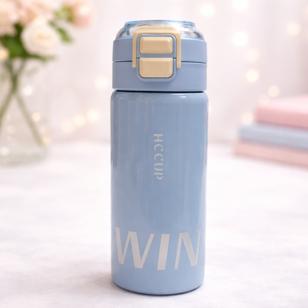 SMILE BABY Leak-Proof Stainless Steel Kids Water Bottle with Straw Lid – 500ml | BPA-Free, Insulated, Flip-Lock Cap