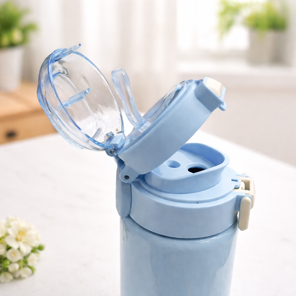 SMILE BABY Leak-Proof Stainless Steel Kids Water Bottle with Straw Lid – 500ml | BPA-Free, Insulated, Flip-Lock Cap