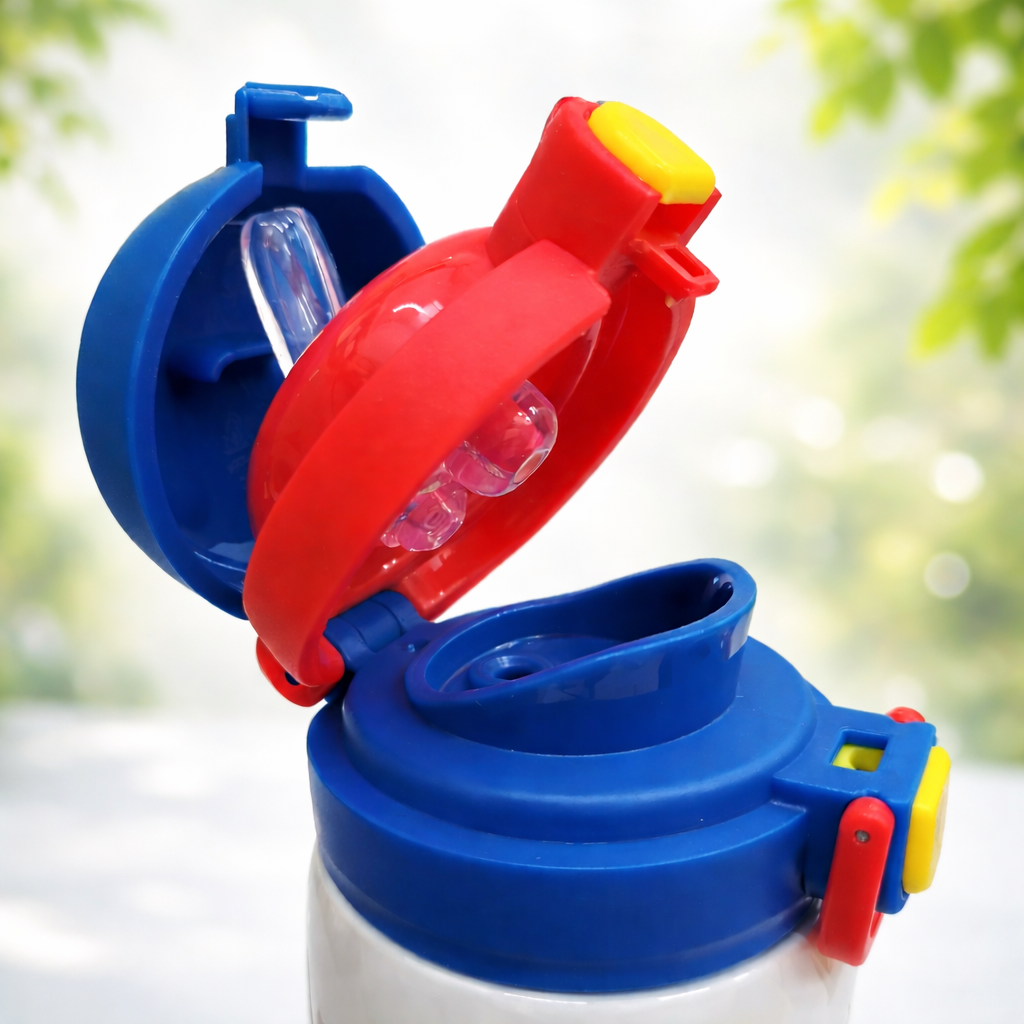 SMILE BABY Ultraman Kids Vacuum Insulated Water Bottle – 480ML | Flip-Open Straw, Leak-Proof Lock Lid | White / Royal Blue