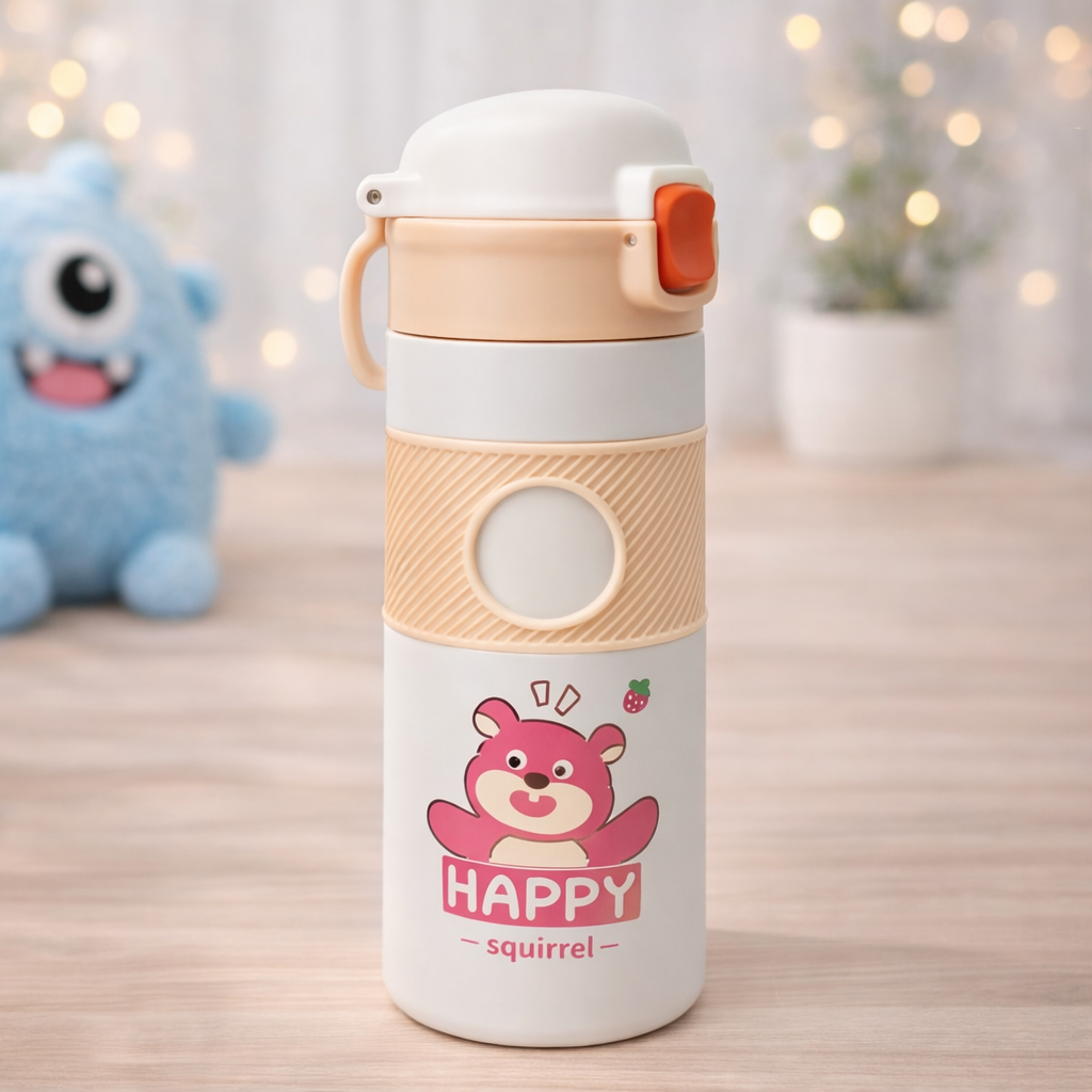 SMILE BABY Kids Insulated Water Bottle with Soft Silicone Spout & Flip-Top Locking Lid – Cute Squirrel Design, BPA-Free, Leak-Proof (500 ml)