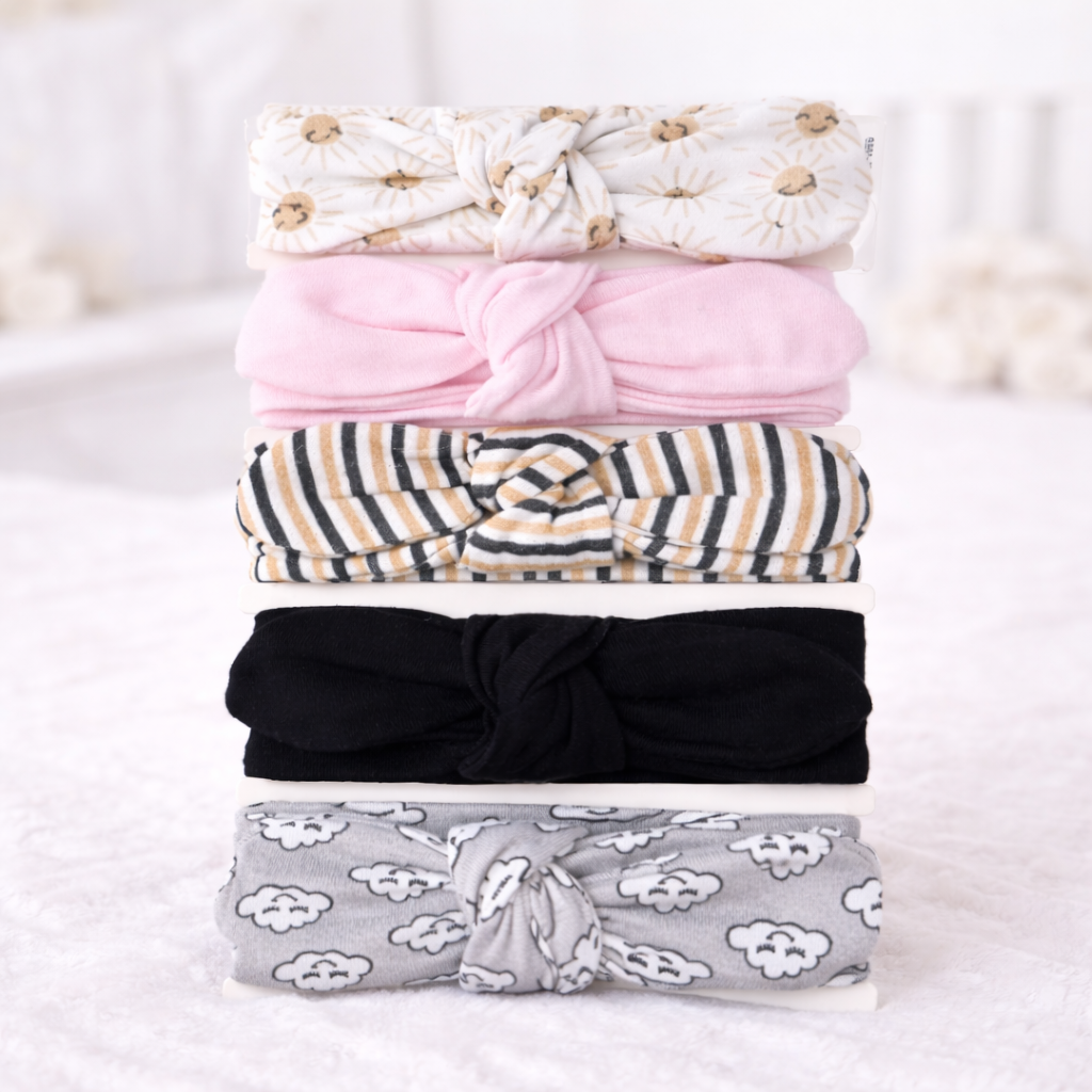 SMILE BABY Baby Girl Soft Stretchy Bow Headbands – Pack of 5 | Comfortable, Gentle & Cute Knot Hair Bands for Newborns & Toddlers