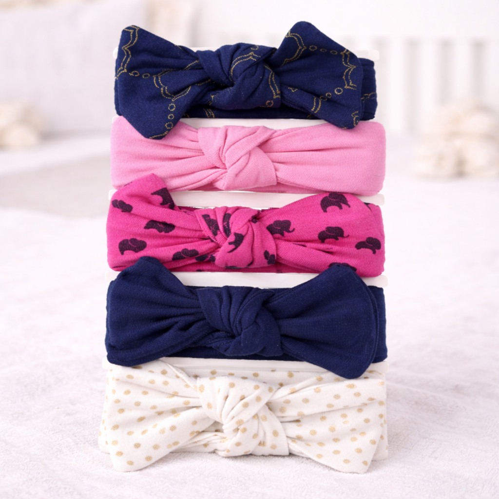 SMILE BABY Baby Girl Soft Stretchy Bow Headbands – Pack of 5 | Comfortable, Gentle & Cute Knot Hair Bands for Newborns & Toddlers