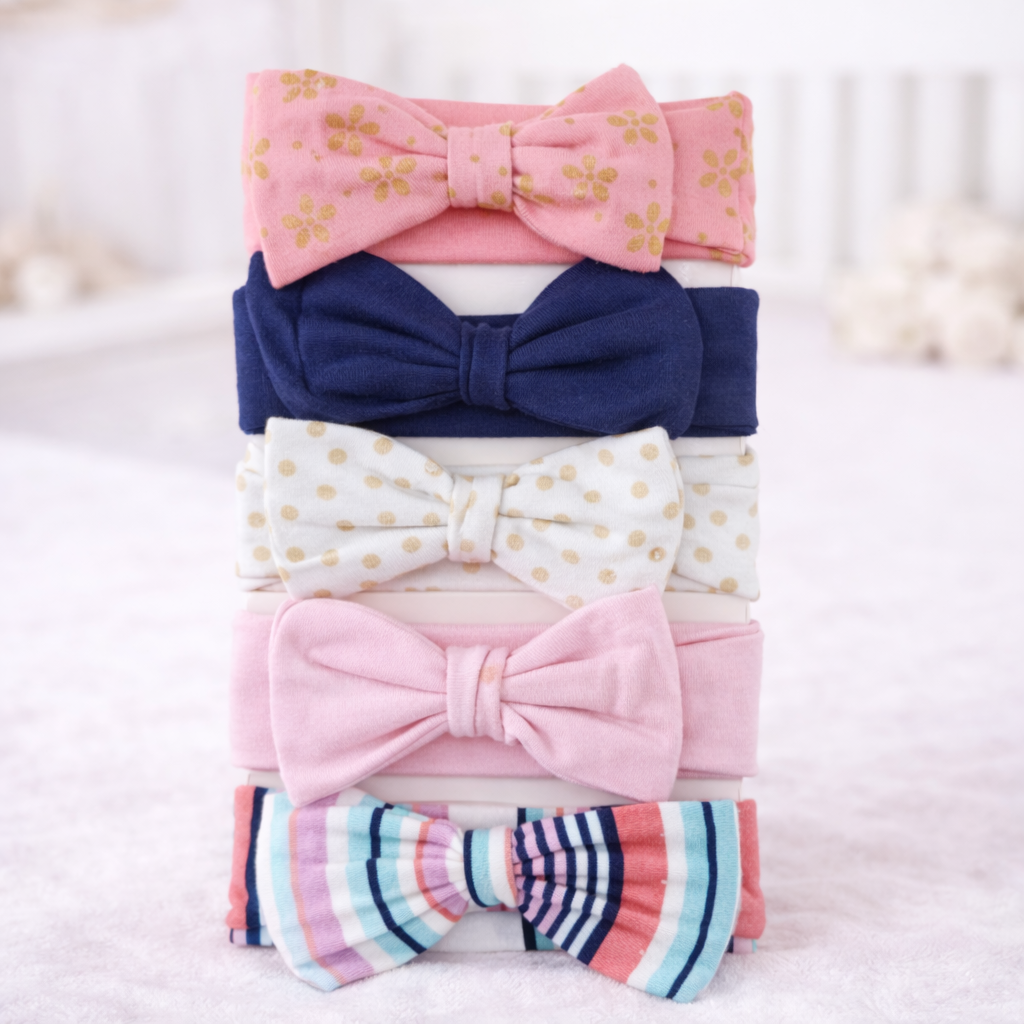 SMILE BABY Baby Girl Soft Stretchy Bow Headbands – Pack of 5 | Comfortable, Gentle & Cute Knot Hair Bands for Newborns & Toddlers