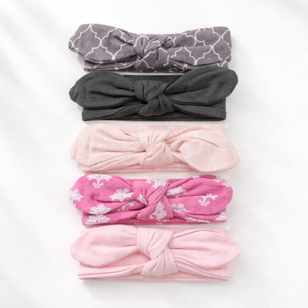 SMILE BABY Baby Girl Soft Stretchy Bow Headbands – Pack of 5 | Comfortable, Gentle & Cute Knot Hair Bands for Newborns & Toddlers