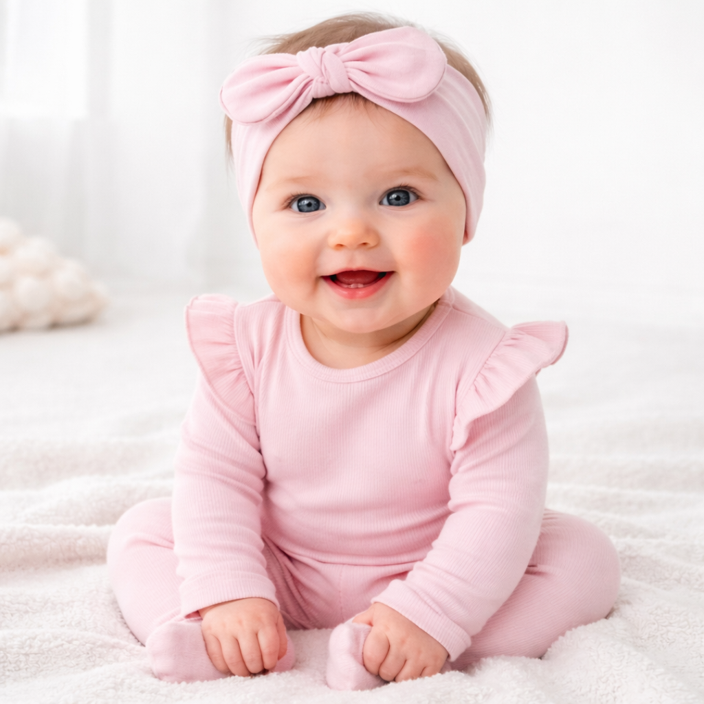 SMILE BABY Baby Girl Soft Stretchy Bow Headbands – Pack of 5 | Comfortable, Gentle & Cute Knot Hair Bands for Newborns & Toddlers