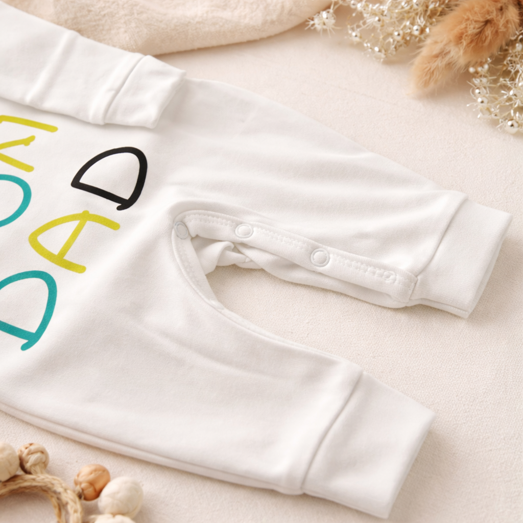 BEN BENNY Newborn Baby Cotton Romper – “I ❤️ Mom Dad” Printed Long-Sleeve Onesie, Size NB