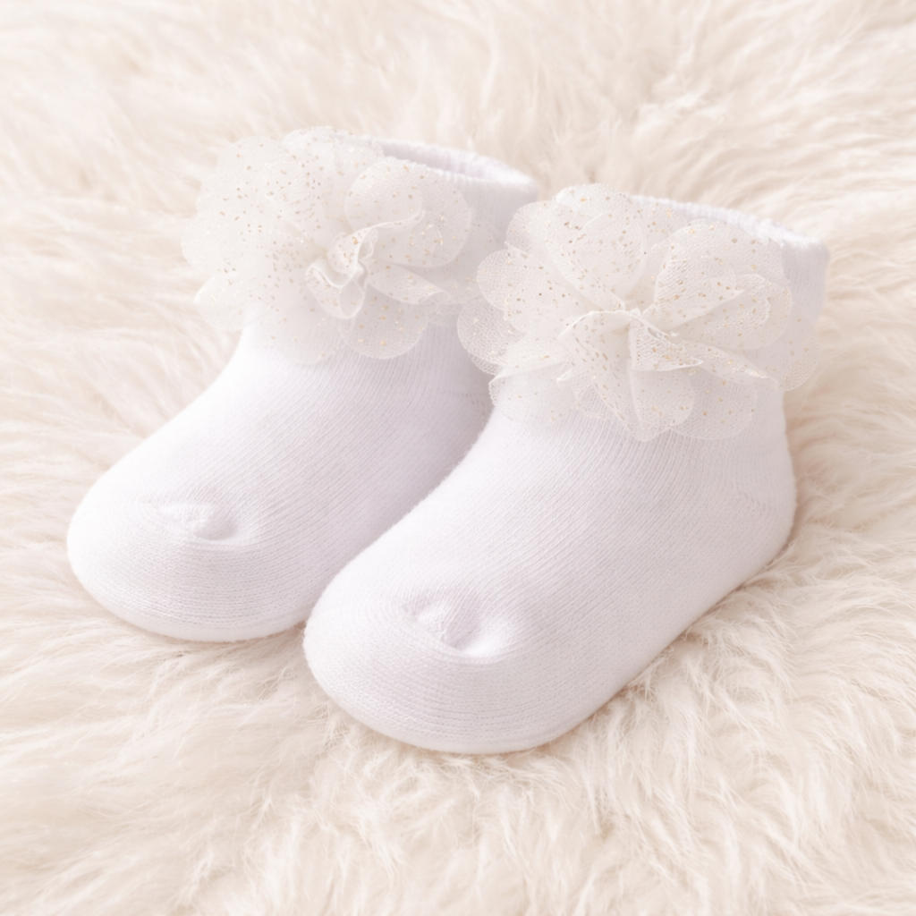 SMILE BABY Baby Girl Cotton Ankle Socks with 3D Flower – Soft & Breathable Newborn Socks (Pack of 3 – Peach, White & Pink)