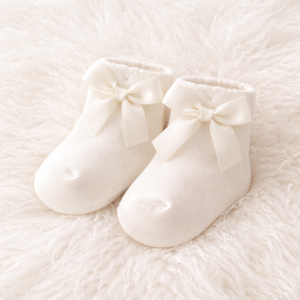 SMILE BABY Baby Girl Satin Bow Ankle Socks – Soft & Breathable Cotton Newborn Socks (Pack of 3 – White, Pink & Peach)