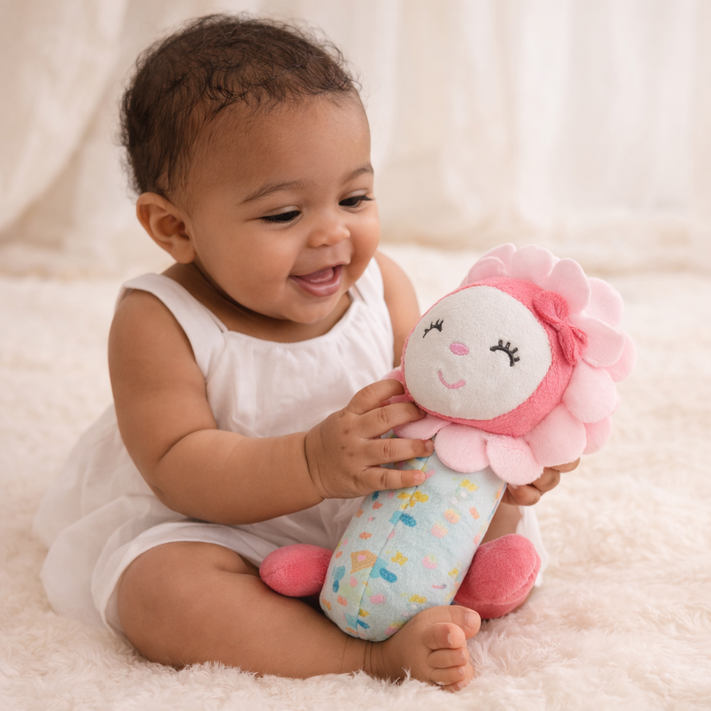 SMILE BABY Soft Plush Flower Caterpillar Baby Toy – Cuddly Sensory Toy with Embroidered Face & Colorful Body
