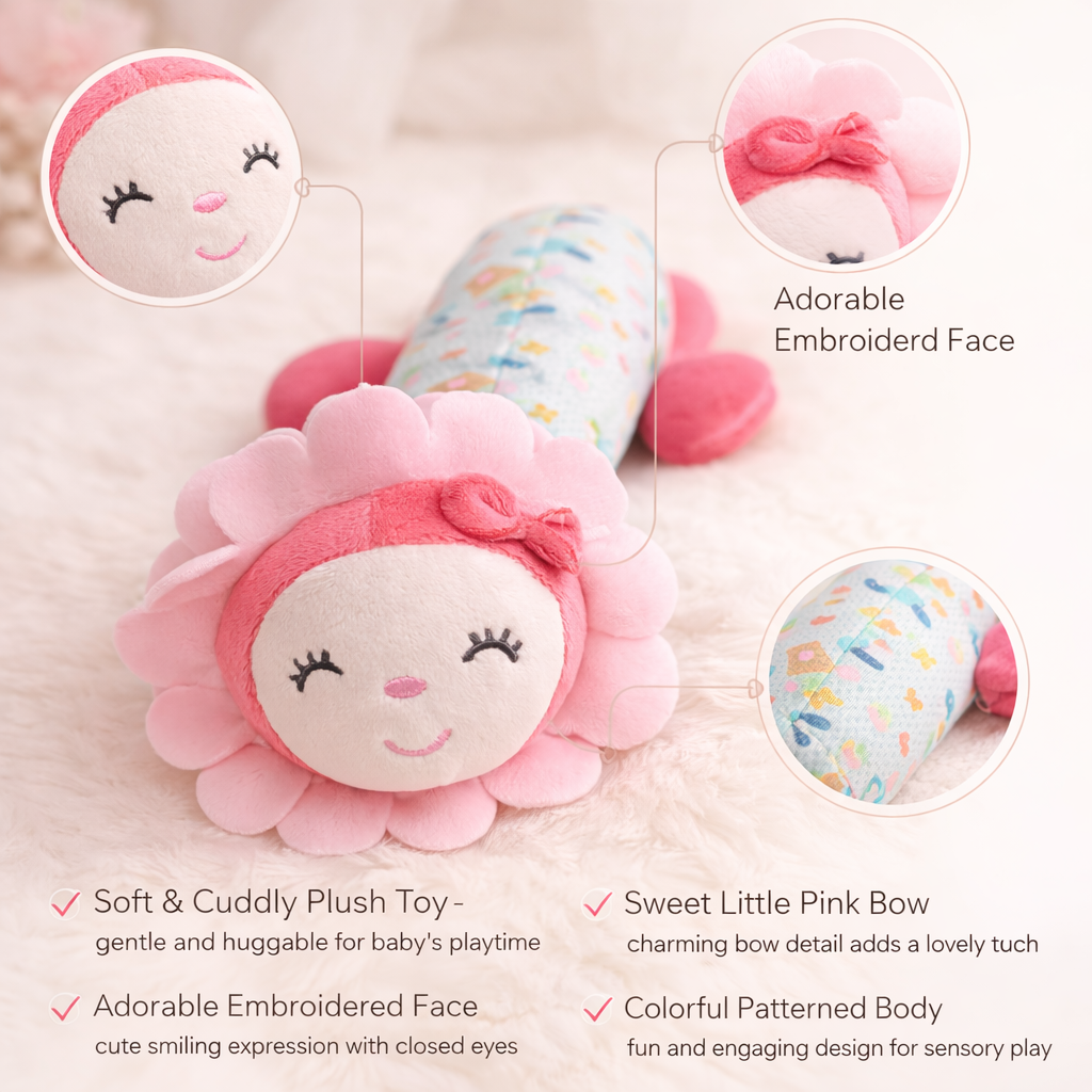 SMILE BABY Soft Plush Flower Caterpillar Baby Toy – Cuddly Sensory Toy with Embroidered Face & Colorful Body