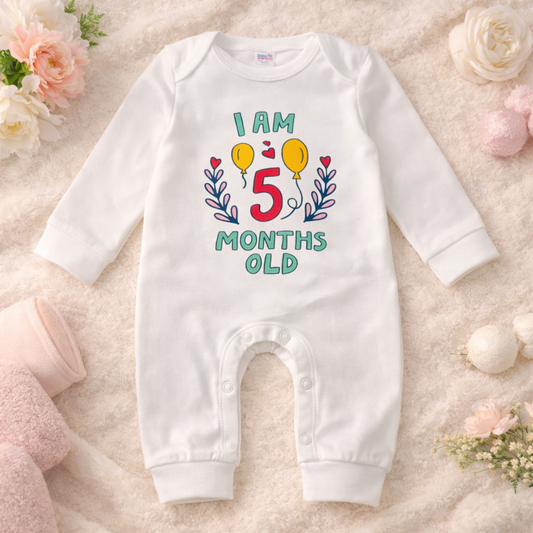 BEN BENNY Baby 5 Months Milestone Romper – I Am 5 Months Old Printed Full Sleeve Cotton Bodysuit (Size M)
