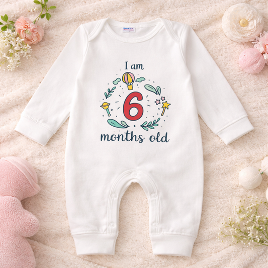 BEN BENNY Baby 6 Months Milestone Romper – I Am 6 Months Old Printed Full Sleeve Cotton Bodysuit (Size L)