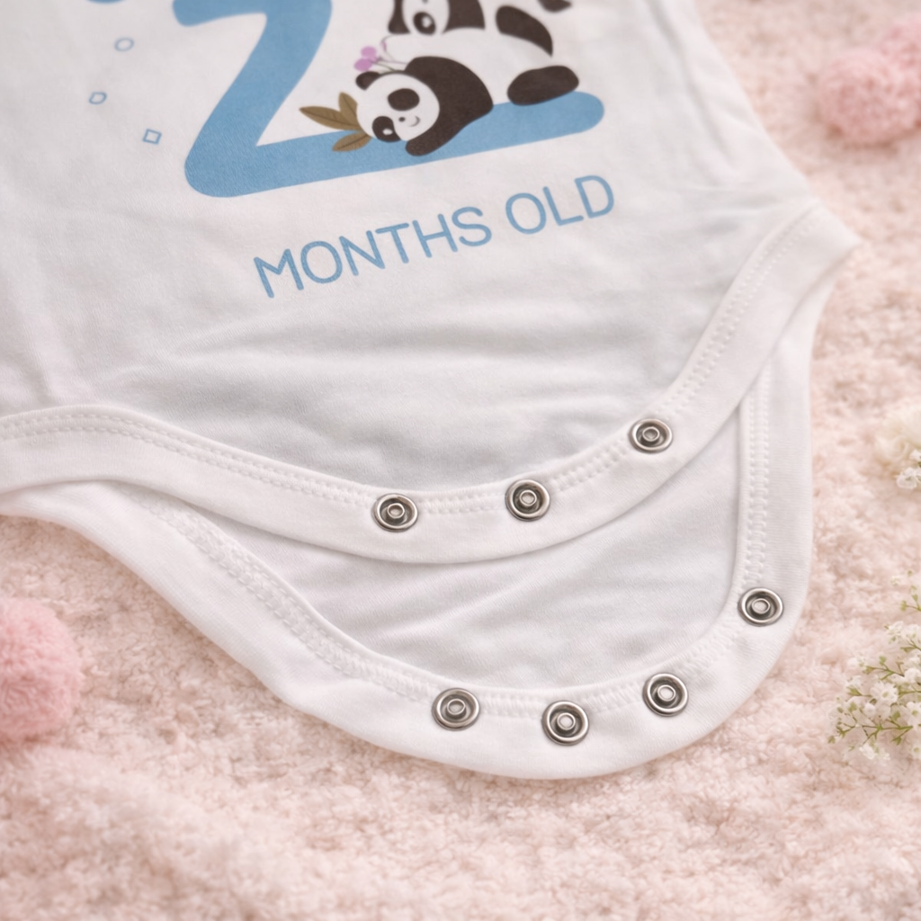 BEN BENNY Baby 2 Months Milestone Bodysuit – Cute Panda “I Am 2 Months Old” Soft Cotton Bodysuit (Size S)