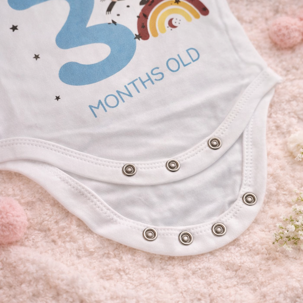 BEN BENNY Baby 3 Months Milestone Bodysuit – Cute Cat & Rainbow “I Am 3 Months Old” Soft Cotton Bodysuit (Size M)