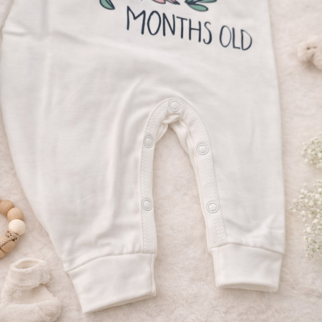 BEN BENNY Baby Romper – “I Am 2 Months Old” Printed Cotton Bodysuit, Long Sleeve, Easy Snap Closure – Size S