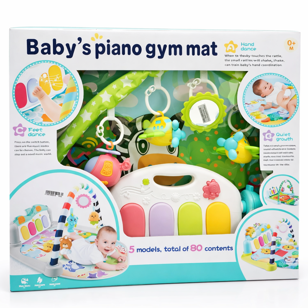Baby’s Piano Gym Mat – 5-in-1 Musical Activity Play Mat with Piano, Hanging Toys & Mirror for Infants (0+ Months)