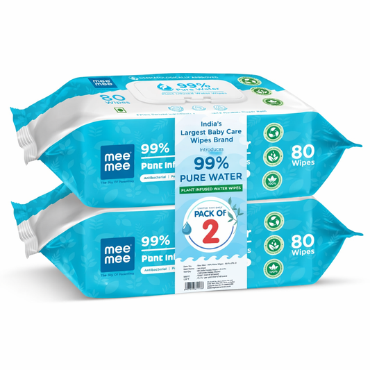 Mee Mee 99% Pure Water Plant-Infused Baby Wipes – 80 Wipes (160 Wipes ) , pack of 2 | Extra Soft, Thick & Dermatologically Approved