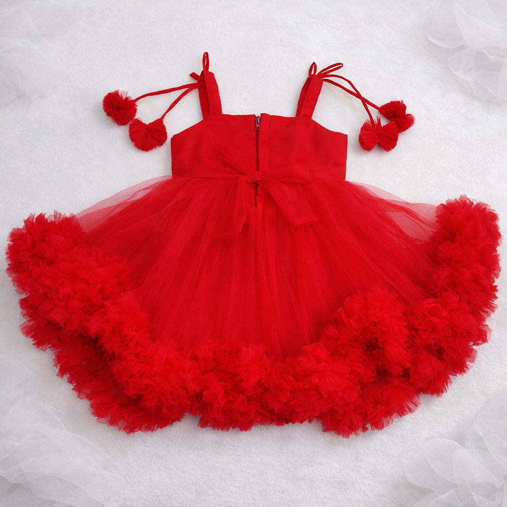 VANILLA Baby Girl Frock – Red Party Tulle Dress with Headband (6–24 Months)