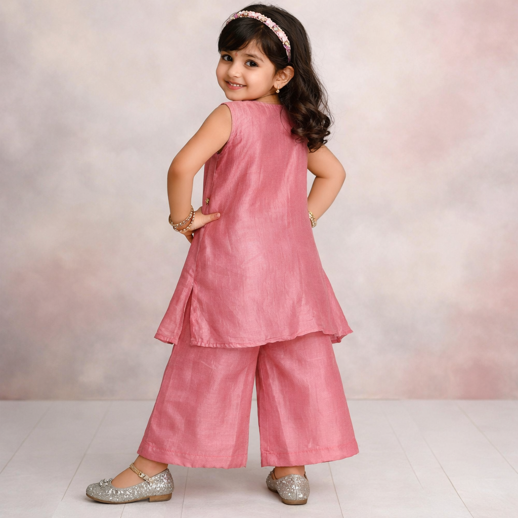SPARKLE Girls Sharara Set – Peach Embroidered Festive Wear (Ages 3–9 Years)