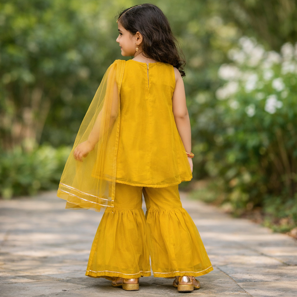 SPARKLE Girls Sharara Set – Lemon Color | Festive & Party Wear for Girls (3–14 Years)