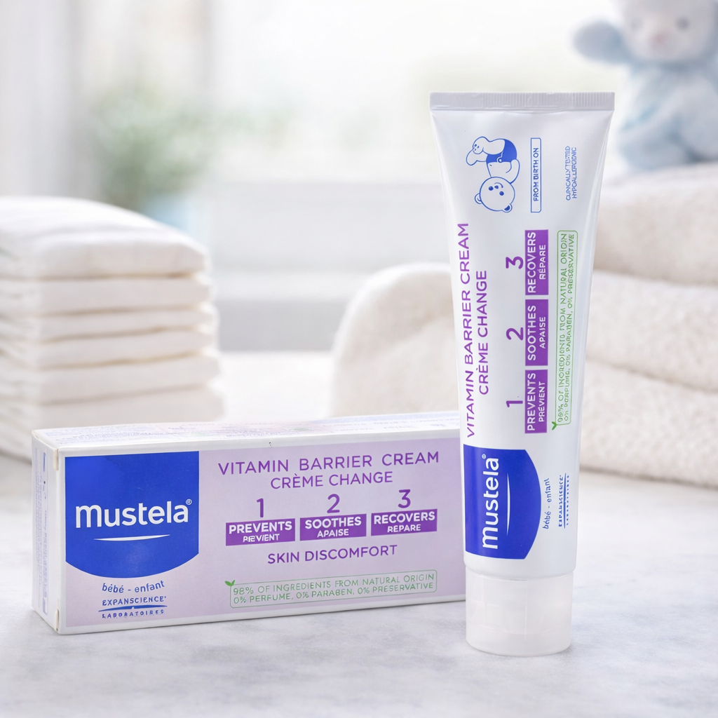 Mustela Vitamin Barrier Cream – Diaper Rash Protection, Soothes & Repairs, 98% Natural Origin