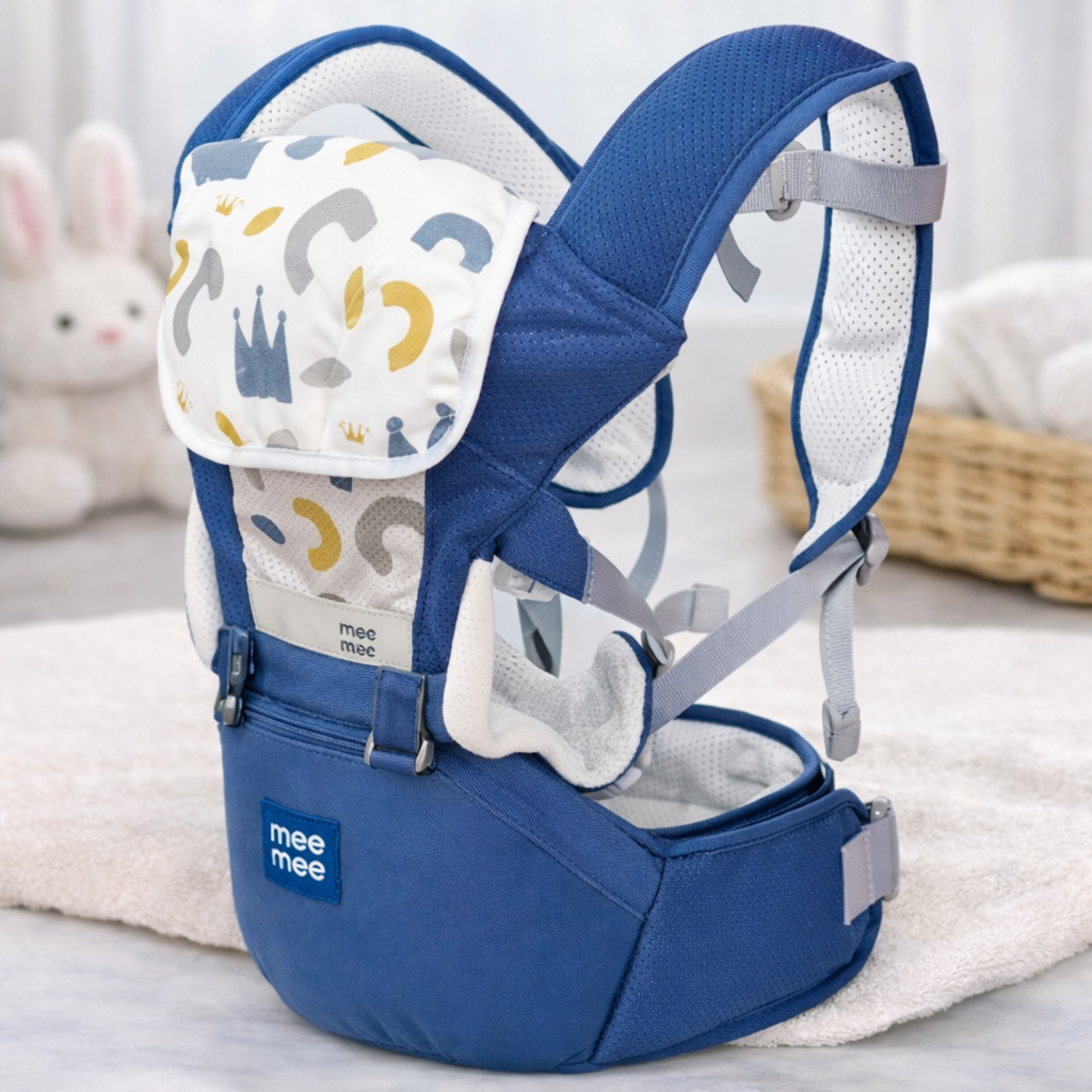 MEE MEE 8 in 1 Advanced Baby Bliss Sling Carrier with Hip Seat – Blue | Ergonomic, Breathable & Convertible Baby Carrier (9–36 Months)