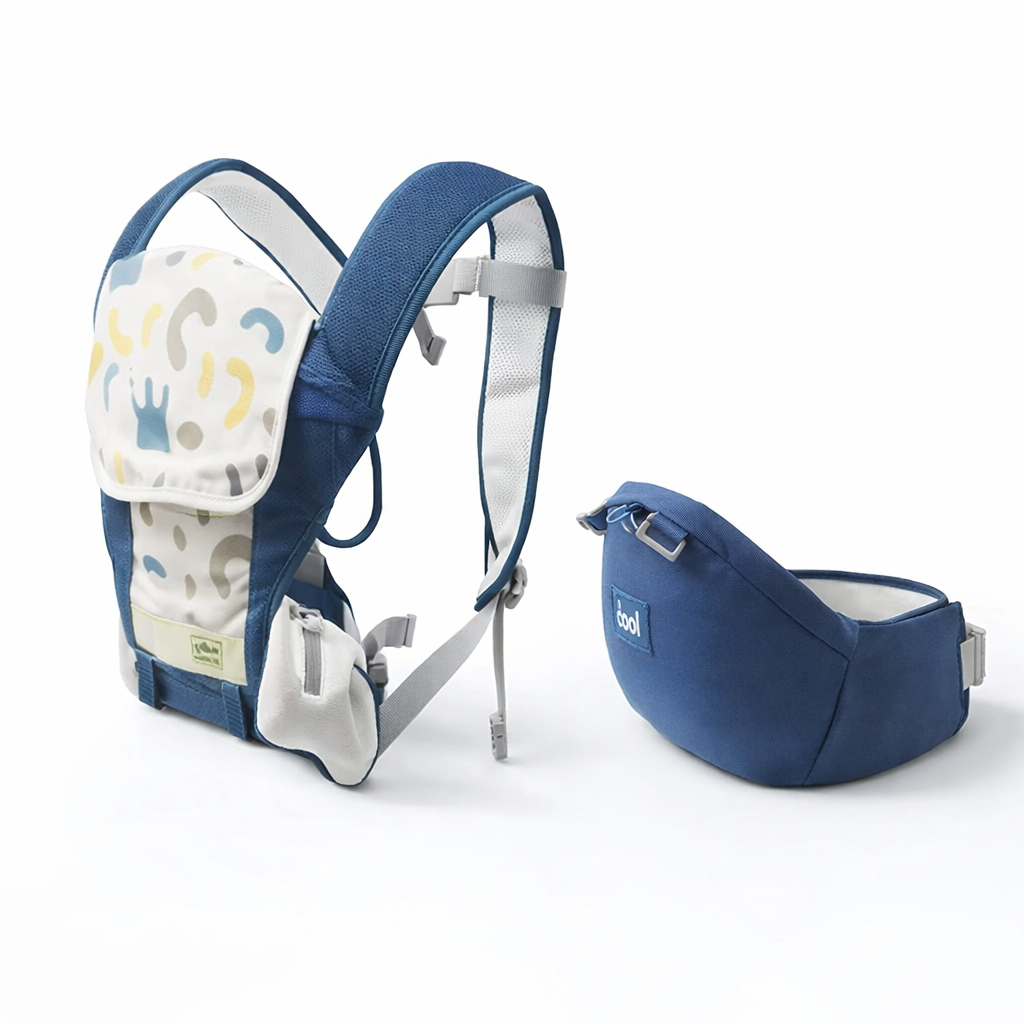 MEE MEE 8 in 1 Advanced Baby Bliss Sling Carrier with Hip Seat – Blue | Ergonomic, Breathable & Convertible Baby Carrier (9–36 Months)