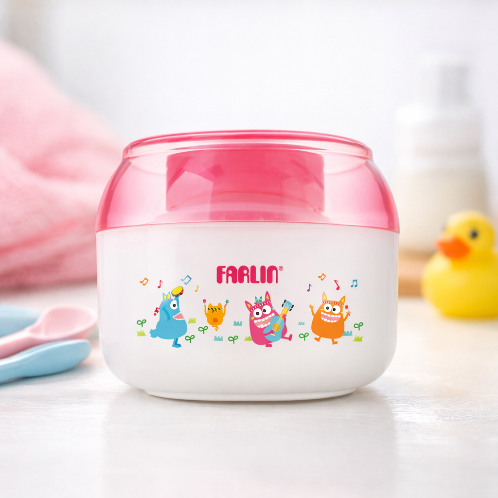Farlin Free-Drop Baby Powder Puff with Built-in Powder Case | Soft Feather Touch | Two Colors (Pink & Blue)